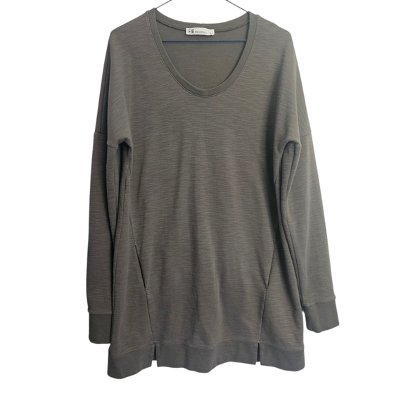 Fig Olive Vid V-neck Long Sleeve Drop Shoulder Tunic Size L - Picture 2 of 8